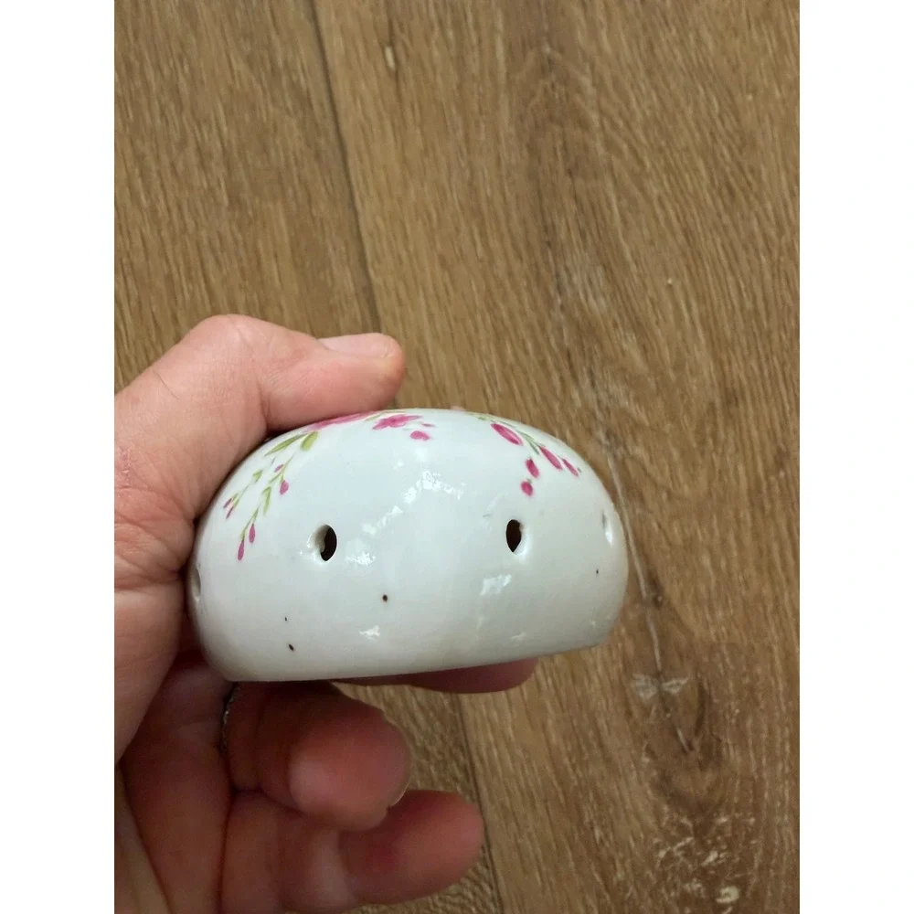 Vintage Porcelain Heart Pomander Pink Rose Floral Scent Diffuser Ornament Taiwan